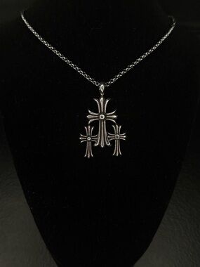 Chrome Hearts Cemetery Triple Floral Cross Big Pendant Unisex Necklace
